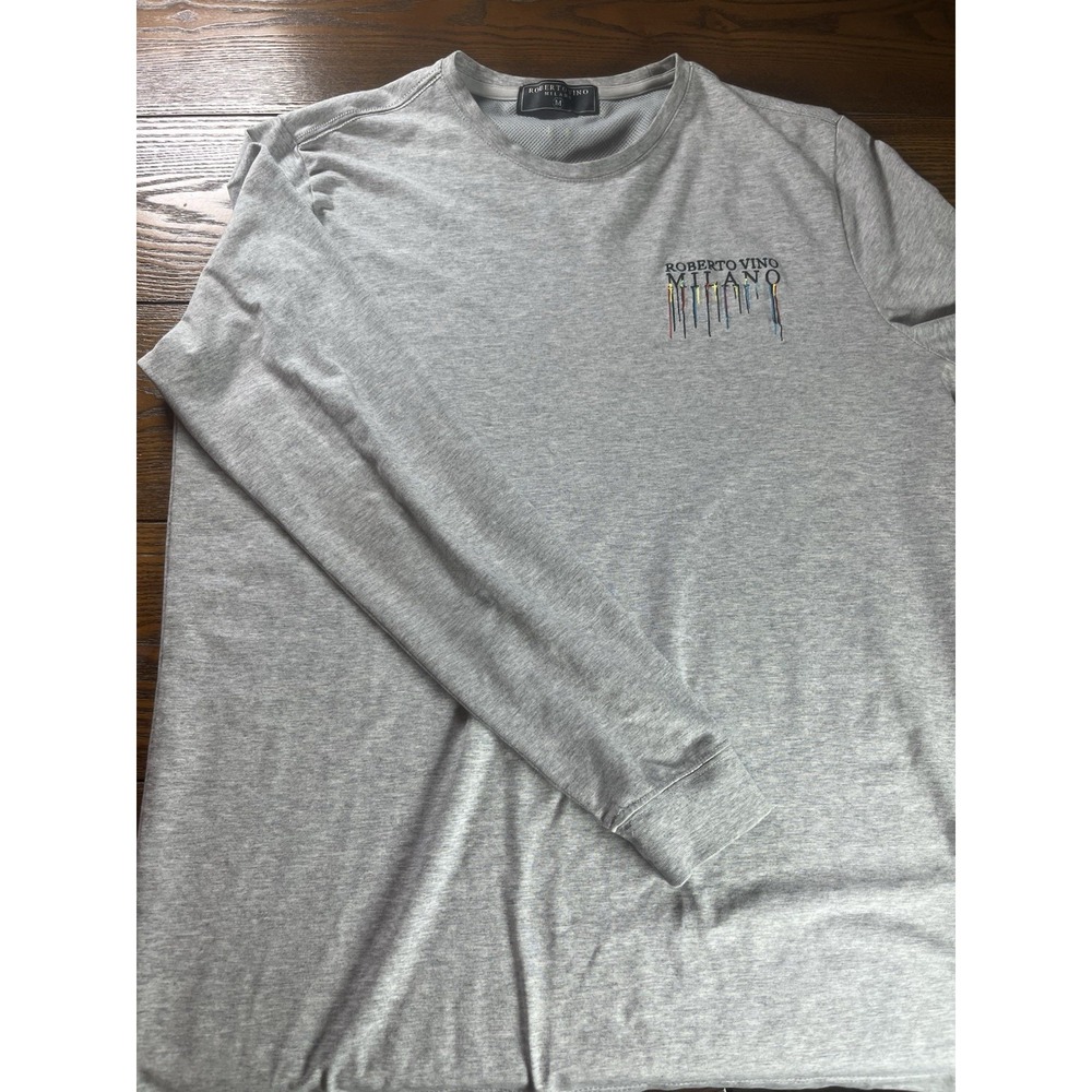 Roberto Vino Milano Long Sleeve Logo Shirt Gray Size Medium